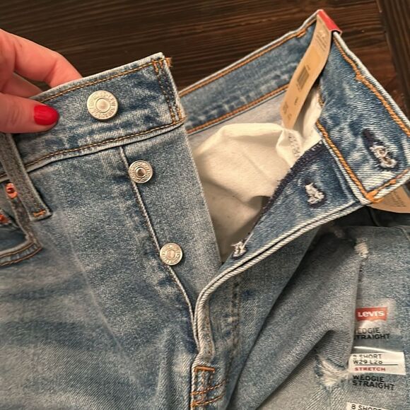 Levi’s Womens High Rise Wedgie Straight Leg Raw Hem Denim Blue Jeans - Picture 4 of 12